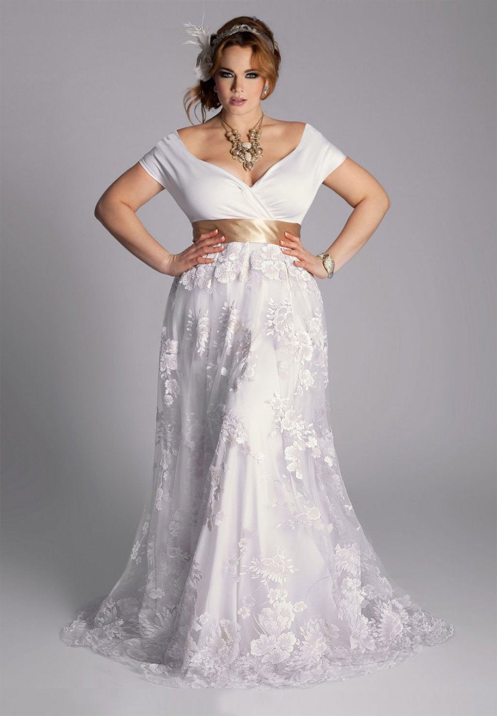 plus size dresses for wedding Ever-Pretty Plus Size Pleated Midi V-Neck Long Sleeves Chiffon Cocktail Dress main image 1