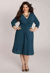 Plus size wrap dark blue dress with chiffon skirt