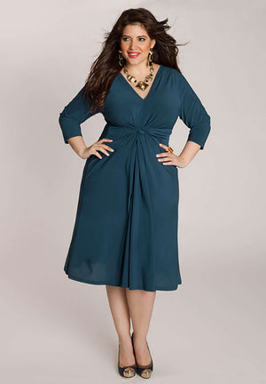 Plus size wrap dark blue dress with chiffon skirt