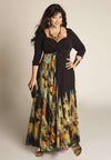 Black plus size dress with abstract printed skirt
