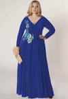 Plus size blue dress with embroidered skirt