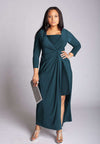 Teal wrap plus size dress with lace