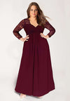 Bordeaux plus size dress with lace sleeves
