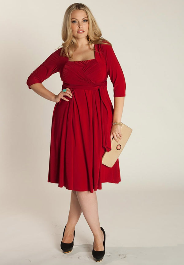 Below knee plus size red dress