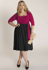 Plus size dress with violet top and below knee black skirt