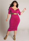 Pink below knee plus size fitting dress with waistband