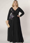 Black plus size dress with embroidered A-line skirt 