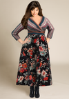 Plus size dress with striped top and floral print chiffon skirt
