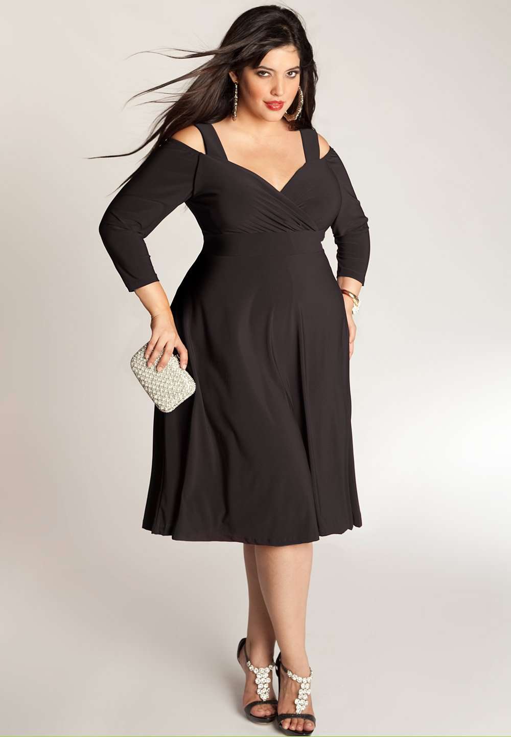 Black plus size below knee dress